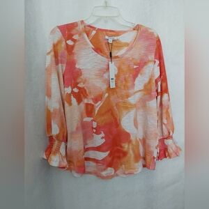 NWT Chicos Women's Floral Print Top - Orange and Pink